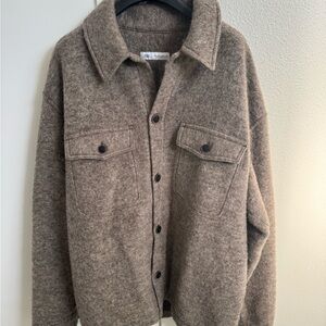 Zara Taupe Button-Front Wool Blend Jacket